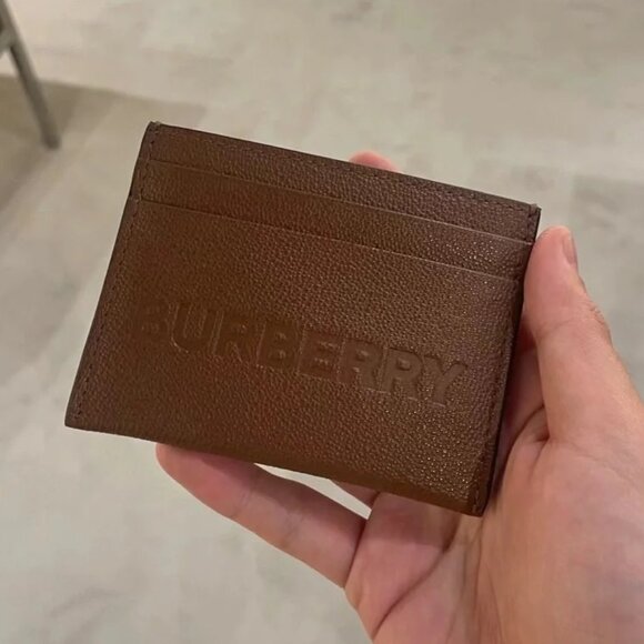 NWT Authentic Burberry Logo​ Embossed Grainy Leather Brown Card Case